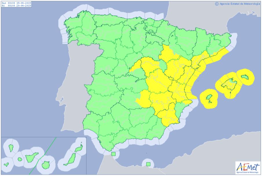 Predicción meteorológica del viernes 19/04/19